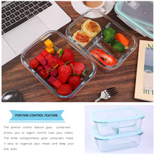 Load image into Gallery viewer, Wuadua 1040ML + 1040ML 3 Compartment Glass Meal Prep Containers Reusable