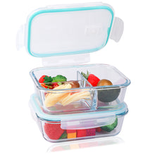 Load image into Gallery viewer, Wuadua 1040ML + 1040ML 3 Compartment Glass Meal Prep Containers Reusable