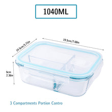 Load image into Gallery viewer, 1040ML ,3 Compartment Glass Meal Prep Containers Reusable,Food Containers with Lids