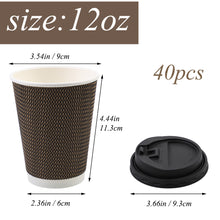 Load image into Gallery viewer, Wuadua 40 Pack Ripple Wall Paper Cups 12 oz Paper Coffee Cups with Lid