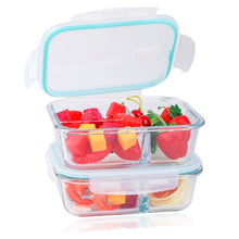 Load image into Gallery viewer, 2*1040ML Wuadua 3 Compartment Glass Meal Prep Containers Reusable