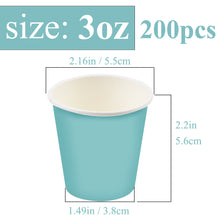 Load image into Gallery viewer, 200 Pack Wuadua Paper Cups 3 Oz Sky Blue Cups