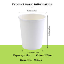 Load image into Gallery viewer, Wuadua 8 Oz Disposable 100 Pack White Paper Hot Cup