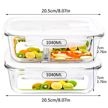 Load image into Gallery viewer, wuadua 1040ML + 1040ML 3 Compartment Glass Containers with Lids Airtight Lunch Containers (2 Pack)