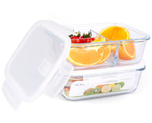 Load image into Gallery viewer, wuadua 1040ML + 1040ML 3 Compartment Glass Containers with Lids Airtight Lunch Containers (2 Pack)