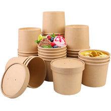 Load image into Gallery viewer, Wuadua 50 Pack Disposable Soup Cups Paper Food Cups, 12oz Kraft Brown Disposable Soup Cups with Lids