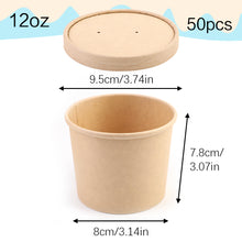 Load image into Gallery viewer, Wuadua 50 Pack Disposable Soup Cups Paper Food Cups, 12oz Kraft Brown Disposable Soup Cups with Lids