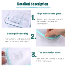 Load image into Gallery viewer, Wuadua 1040ML + 1040ML 3 Compartment Glass Meal Prep Containers Reusable
