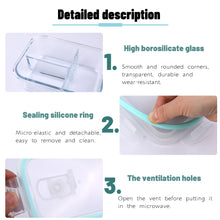 Load image into Gallery viewer, 1040ML ,3 Compartment Glass Meal Prep Containers Reusable,Food Containers with Lids
