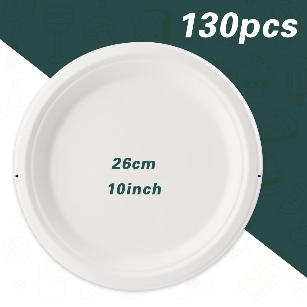 9 Inch Compostable Dessert Plates, Heavyduty Sugarcane/Bagasse And Bamboo Fibre Biodegradable Disposable Paper Plate - View #5