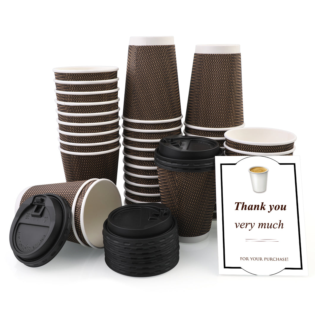 Wuadua 40 Pack Ripple Wall Paper Cups 12 oz Paper Coffee Cups with Lid