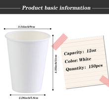 Load image into Gallery viewer, White 12 Oz Wuadua Paper Cups 150 Pack Disposable Paper Coffee Cups
