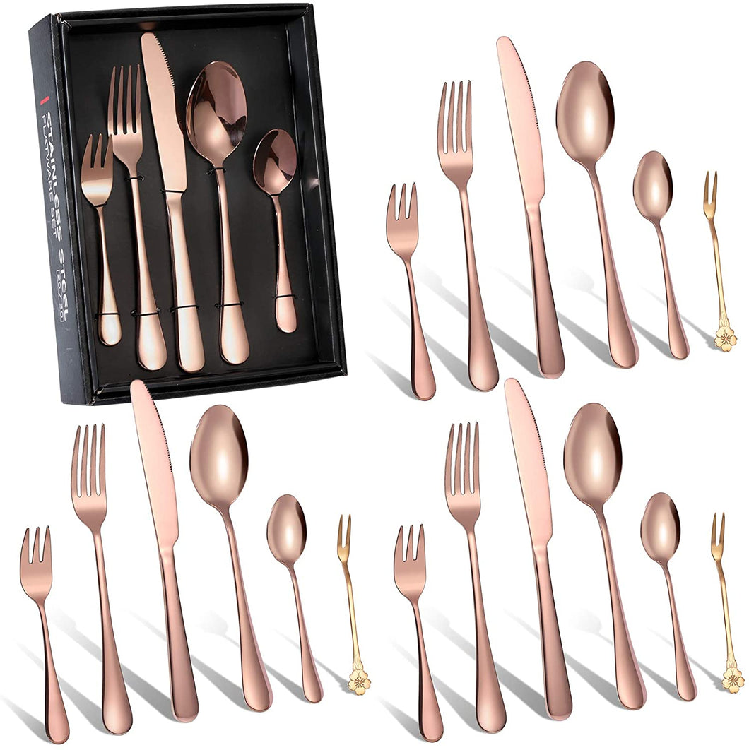 24Pcs Stainless Steel Flatware Set Color	Rose Gold