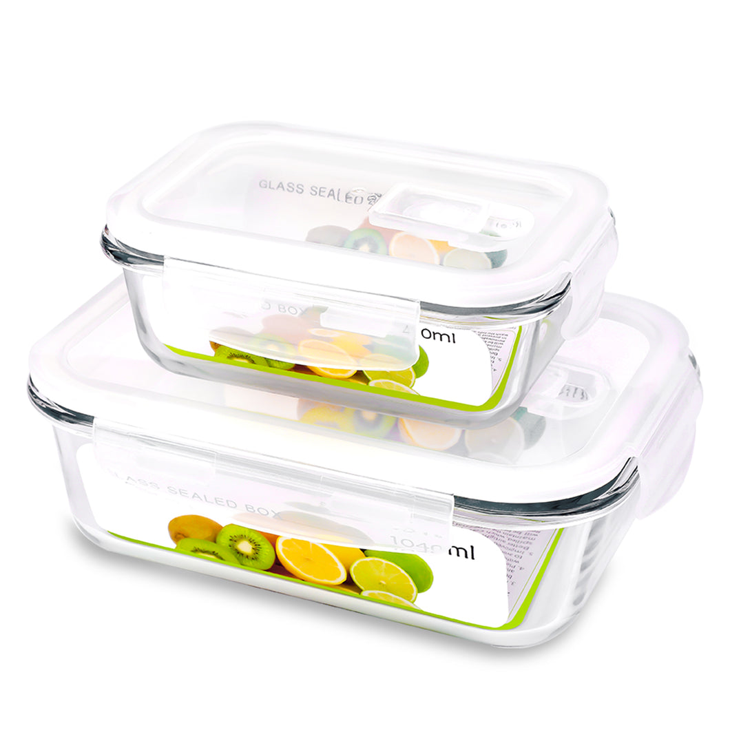wuadua 2 Pack (410ML+1040ML) Glass Containers with Lids Airtight Lunch Containers